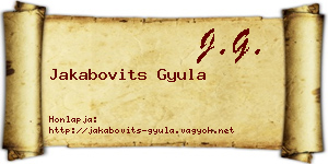 Jakabovits Gyula névjegykártya